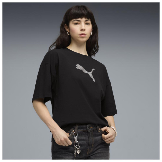 Puma Γυναικεία κοντομάνικη μπλούζα Essentials Graphics Bedazzled Oversized Tee